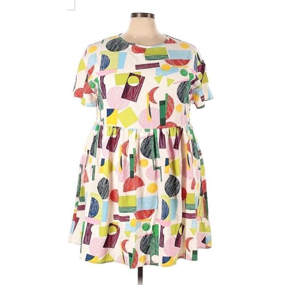 SHEIN Curve Women's Geo Gathered Ruffle Fit & Flare Mini Dress 3XL - Picture 1 of 5